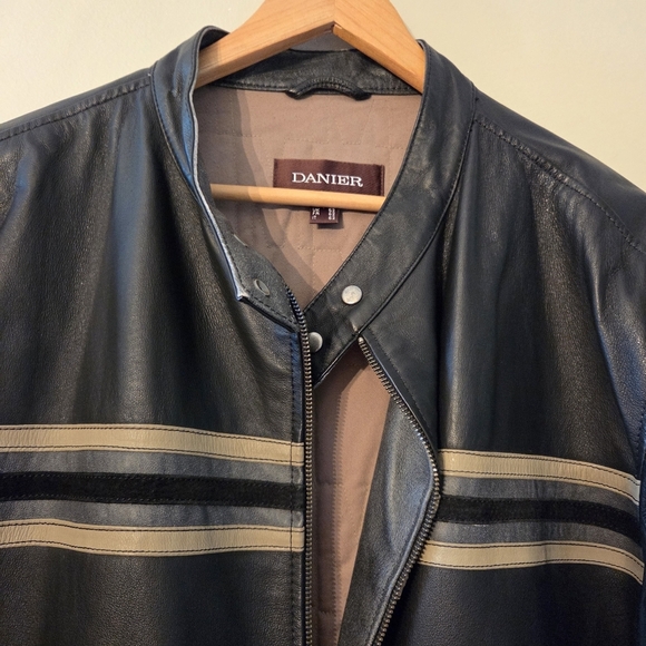 Danier Men's Leather Biker Boho Black Moto Hippie Zip Fall Winter Jacket Sz 3XL - Picture 4 of 14